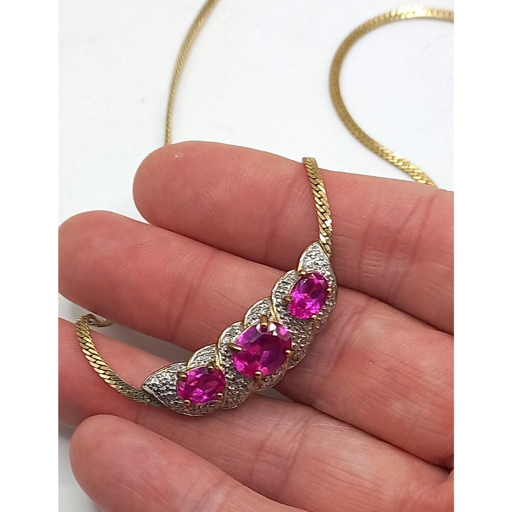 Ross Simons 925 gold vermeil chevron pink stones pendant